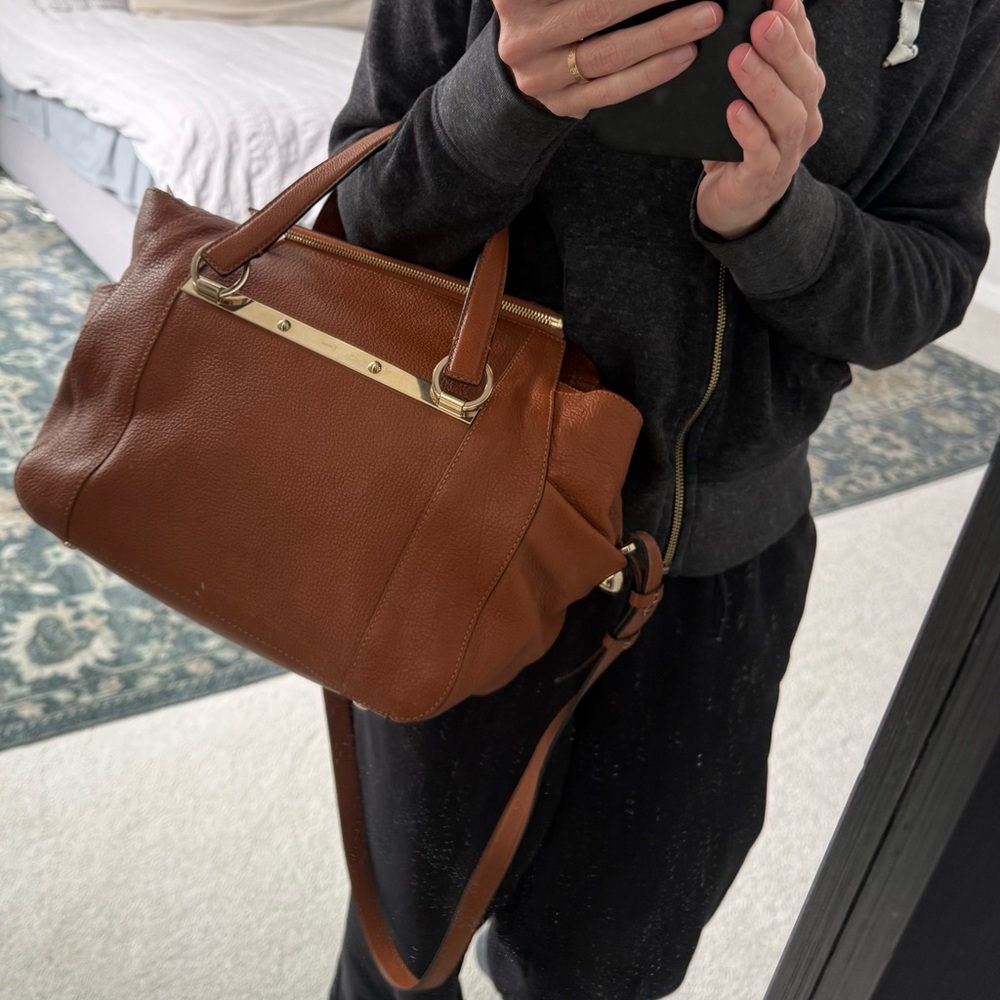 Chloe Tan Leather Satchel with Gold Detail